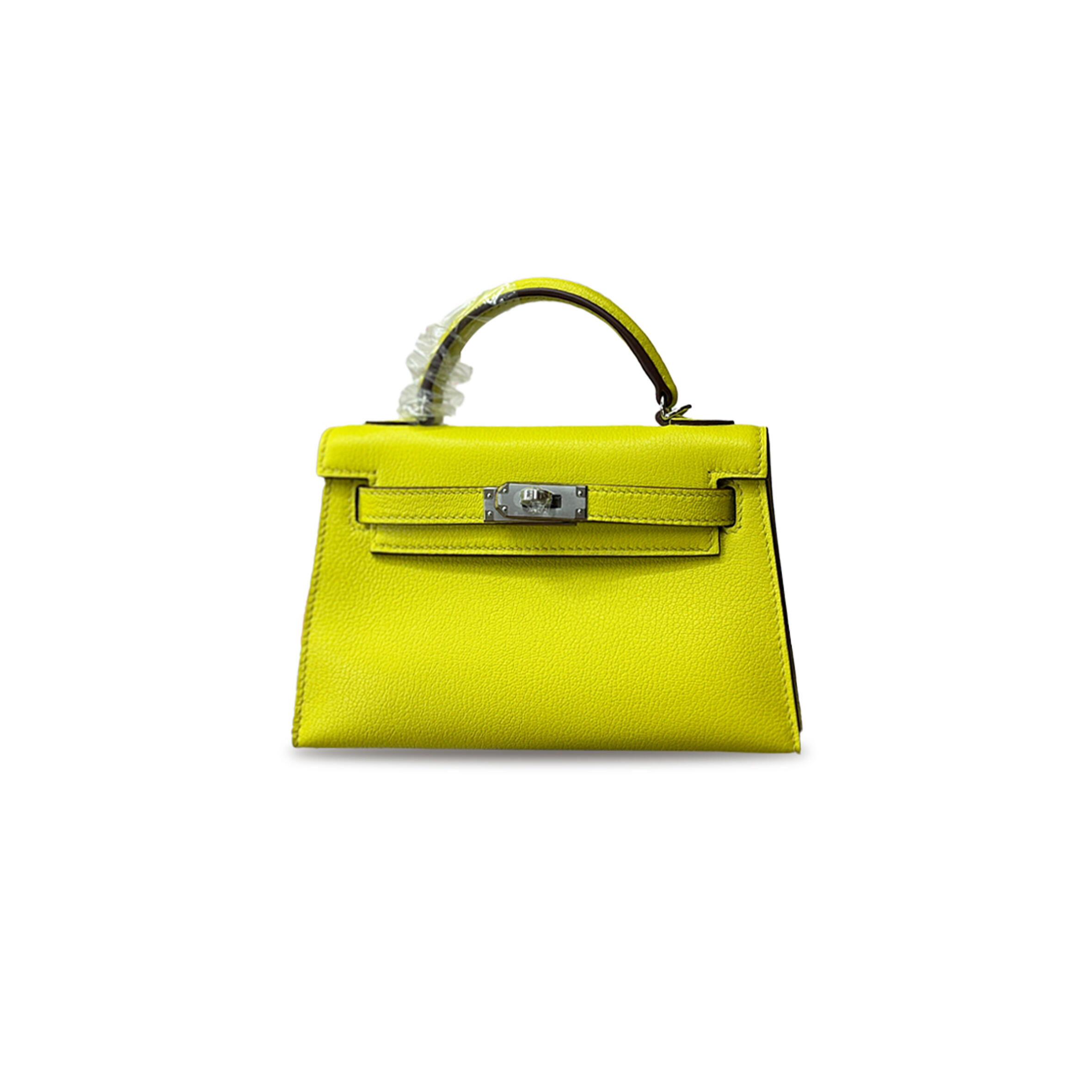 H**me5 MINI KELLY II SWIFT LEMON YELLOW SILVER BUCKLE HARDWARE (19*12*5.5cm) Master Quality